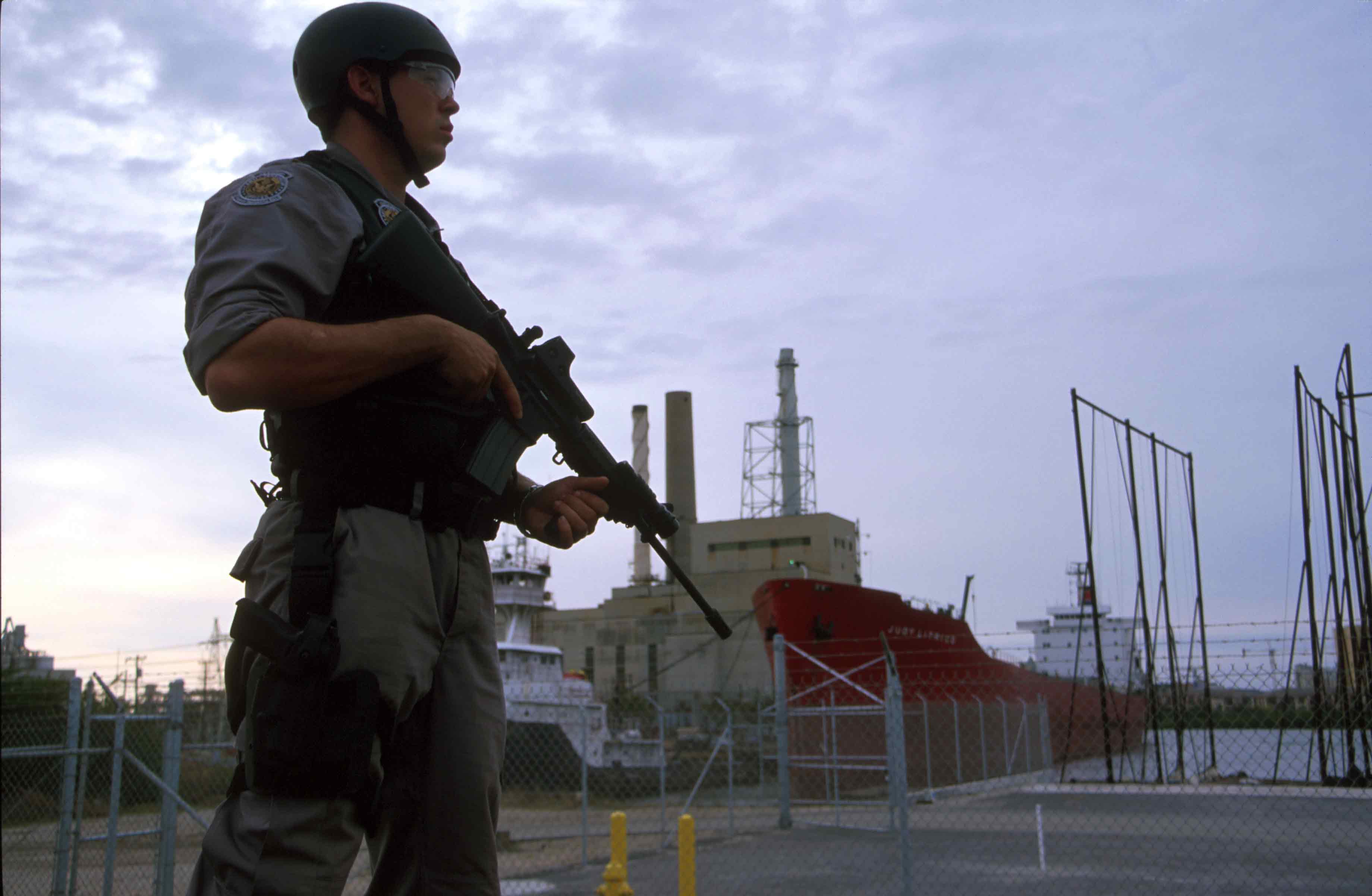 Critical Infrastructure Security Anti-terrorism Officer protecting port